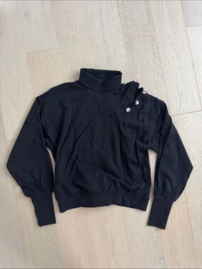 Black Turtleneck Button-Accent Sweater